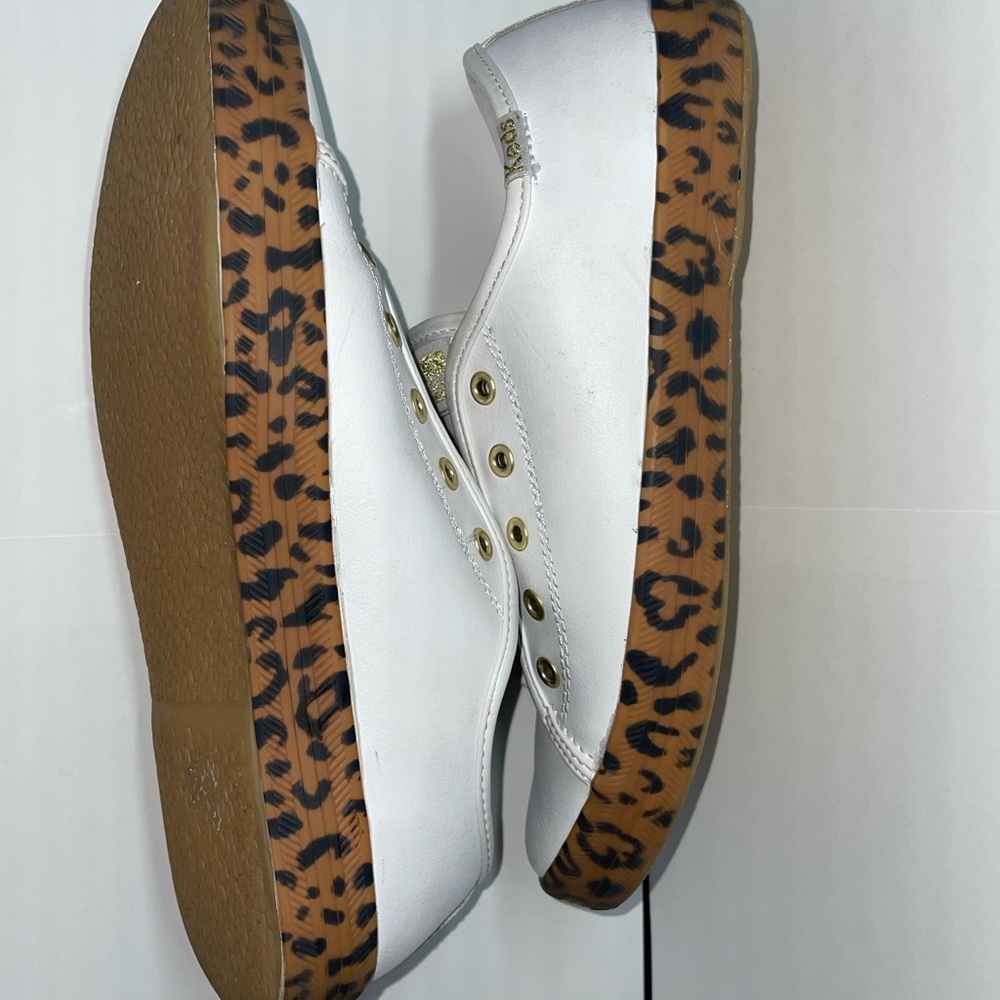 Keds White Leather w/ Leopard Sneaker Size 2Y